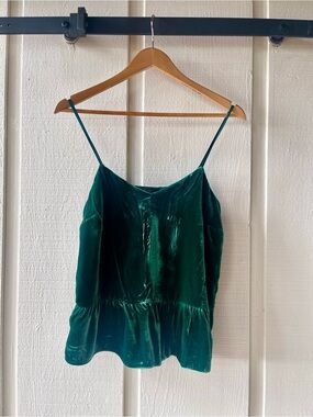 J. Crew Emerald Green Velvet Spaghetti Strap Peplum Camisole